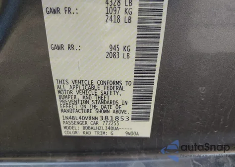 2022 Nissan Altima Sv Fwd from USA, damaged, VIN 1N4BL4DV8NN381853